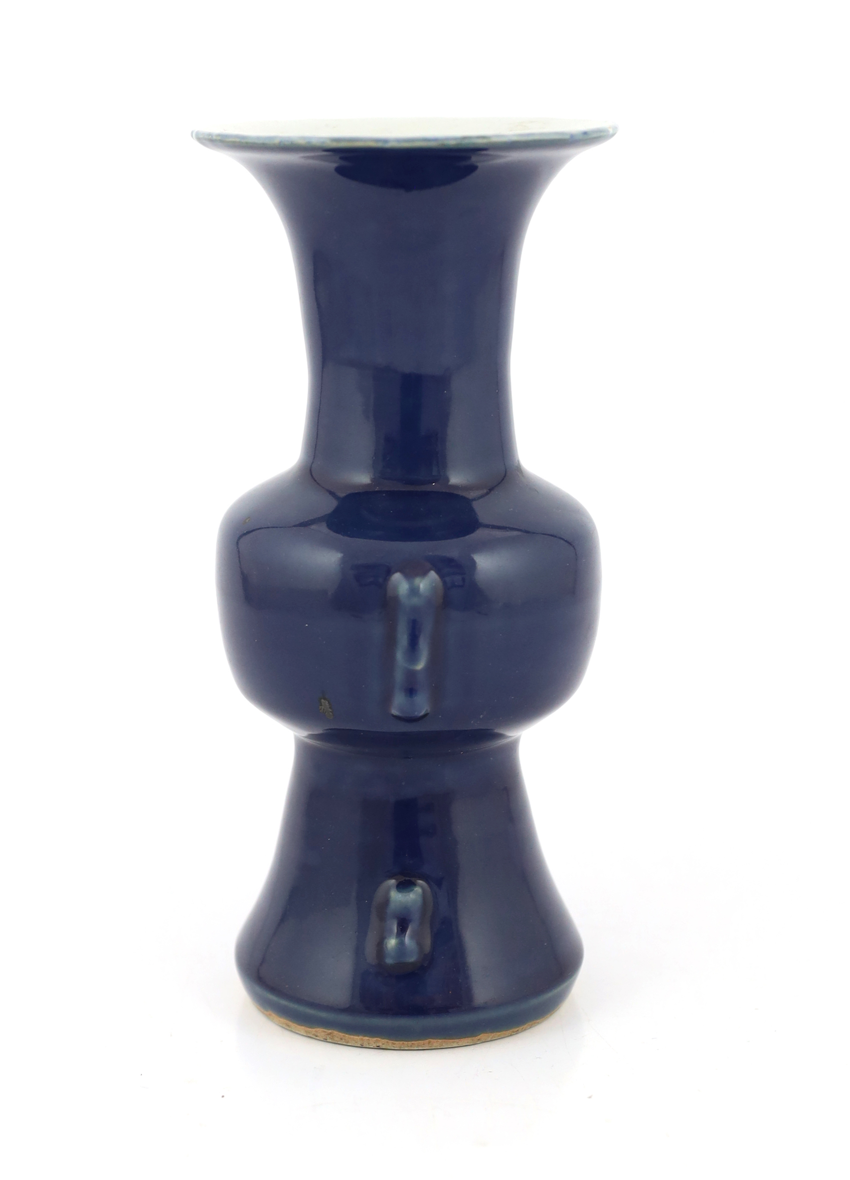 A Chinese blue glazed vase, zun, Wanli six character mark and possibly of the period